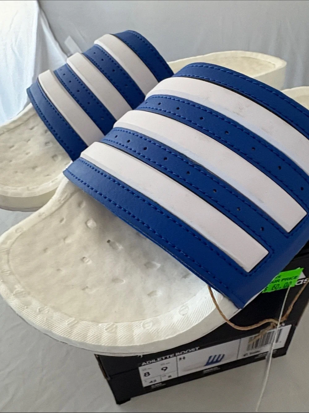 New Adidas Men’s Adilette Boost Slide Sandals - Blue/White Size 8 m / 9 w